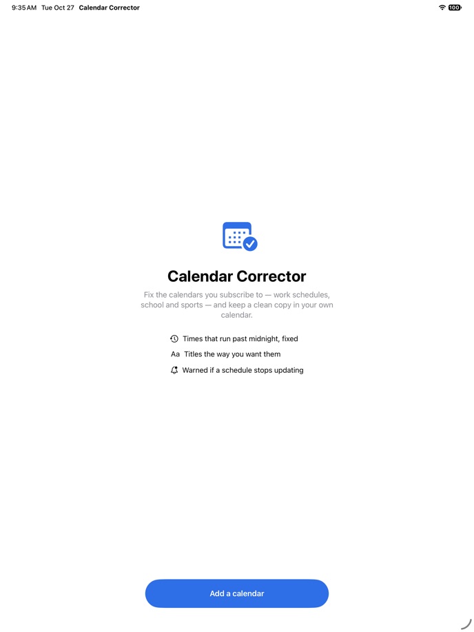 iPad screenshot of Calendar Corrector
