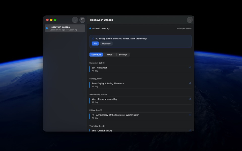 Mac screenshot of Calendar Corrector