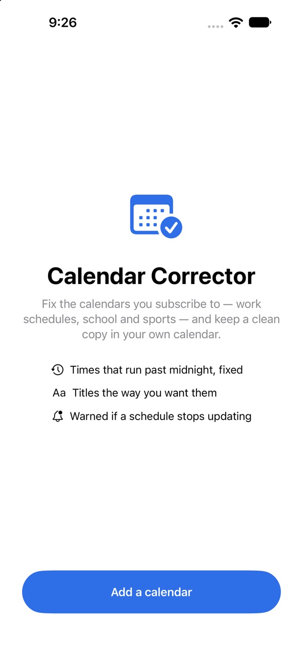 iPhone screenshot of Calendar Corrector
